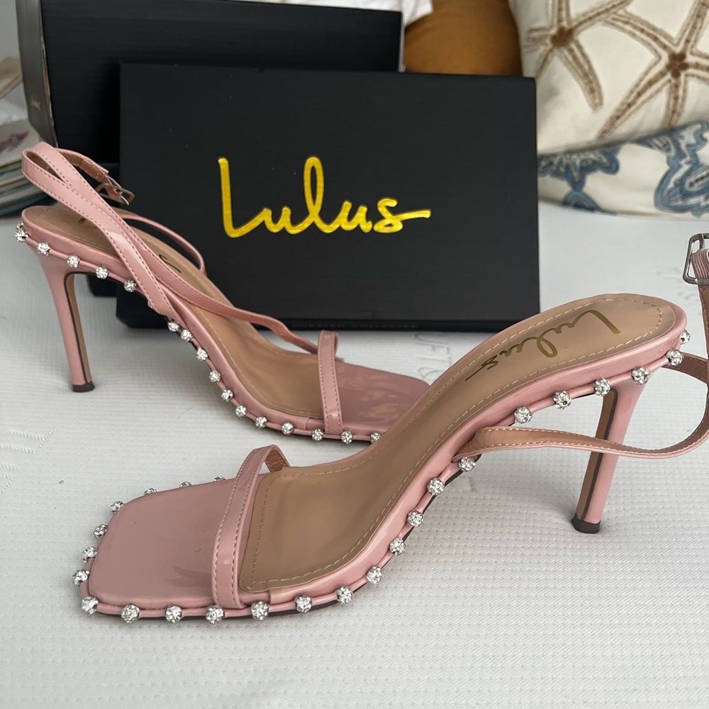 Blush pink rhinestone studded heels